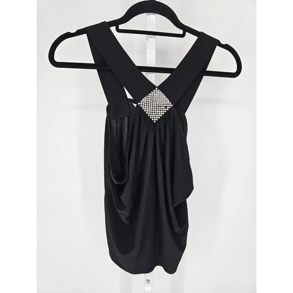 Vtg Y2K M&Co Womens Sz 18 Sleeveless Blouse Black w/ Rhinestone Front Party - Picture 1 of 4